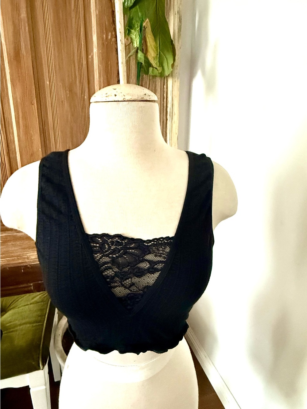 Anthropologie Black Lace-Trim Bandeau Bralette